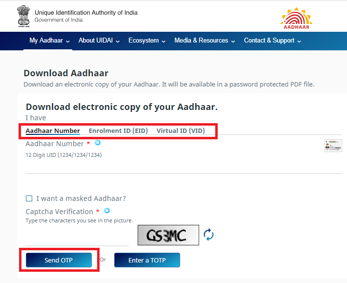 Select Aadhar Number