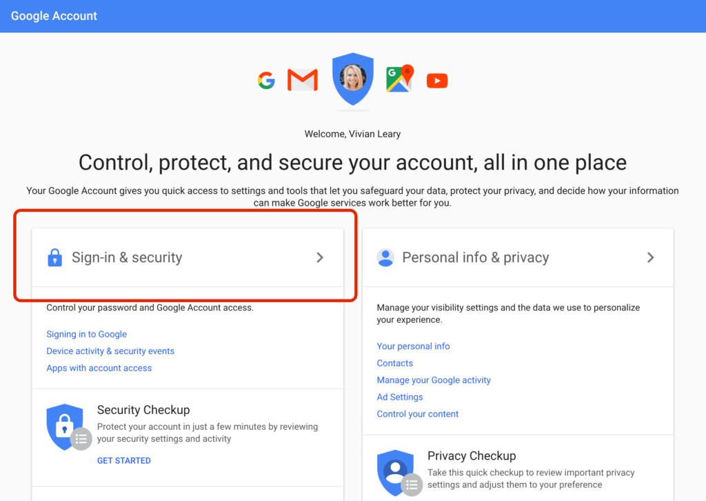 sign in and security