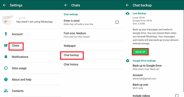 WhatsApp data backup