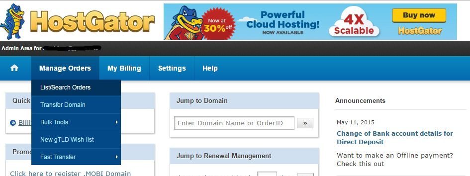 Hostgator manage orders