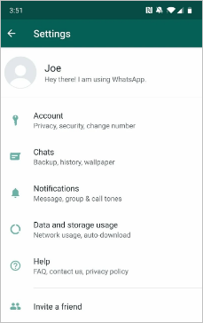 whatsapp chats option