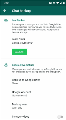 whatsapp google drive setting