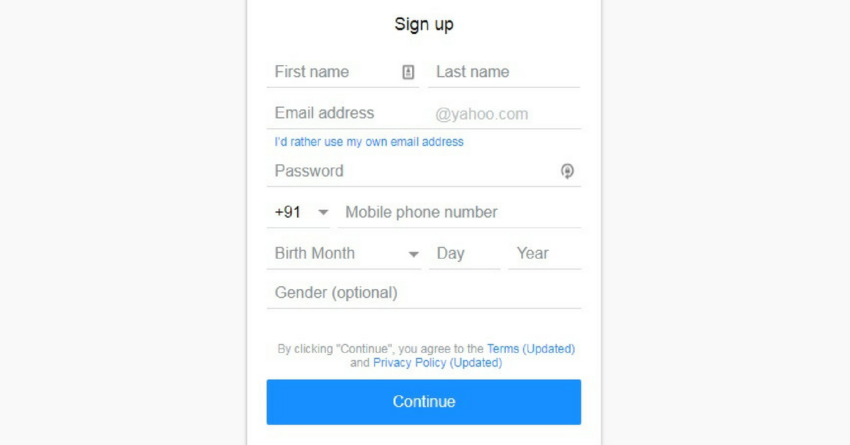 Yahoo Sign up
