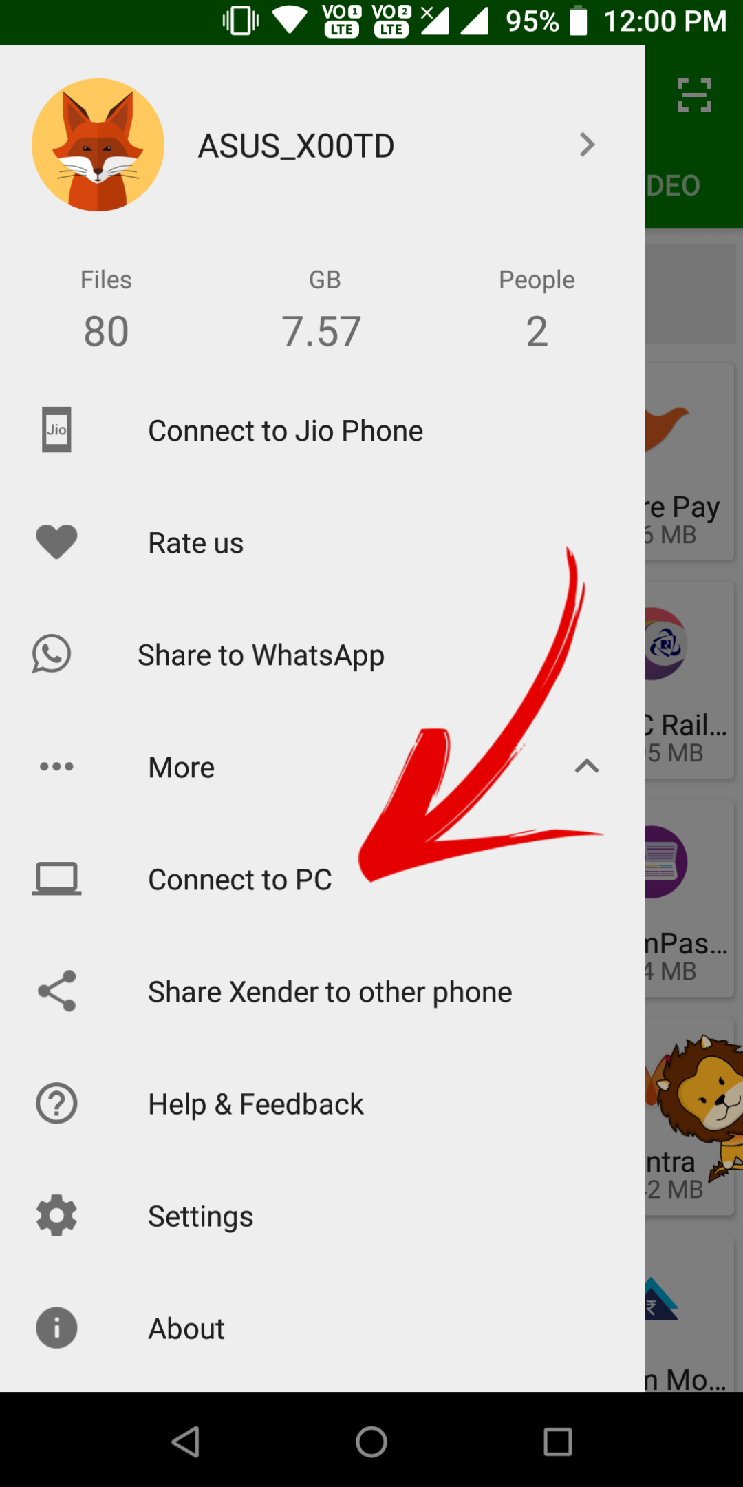 More Option पर क्लिक करके Connect To PC के विकल्प पर जाएं 