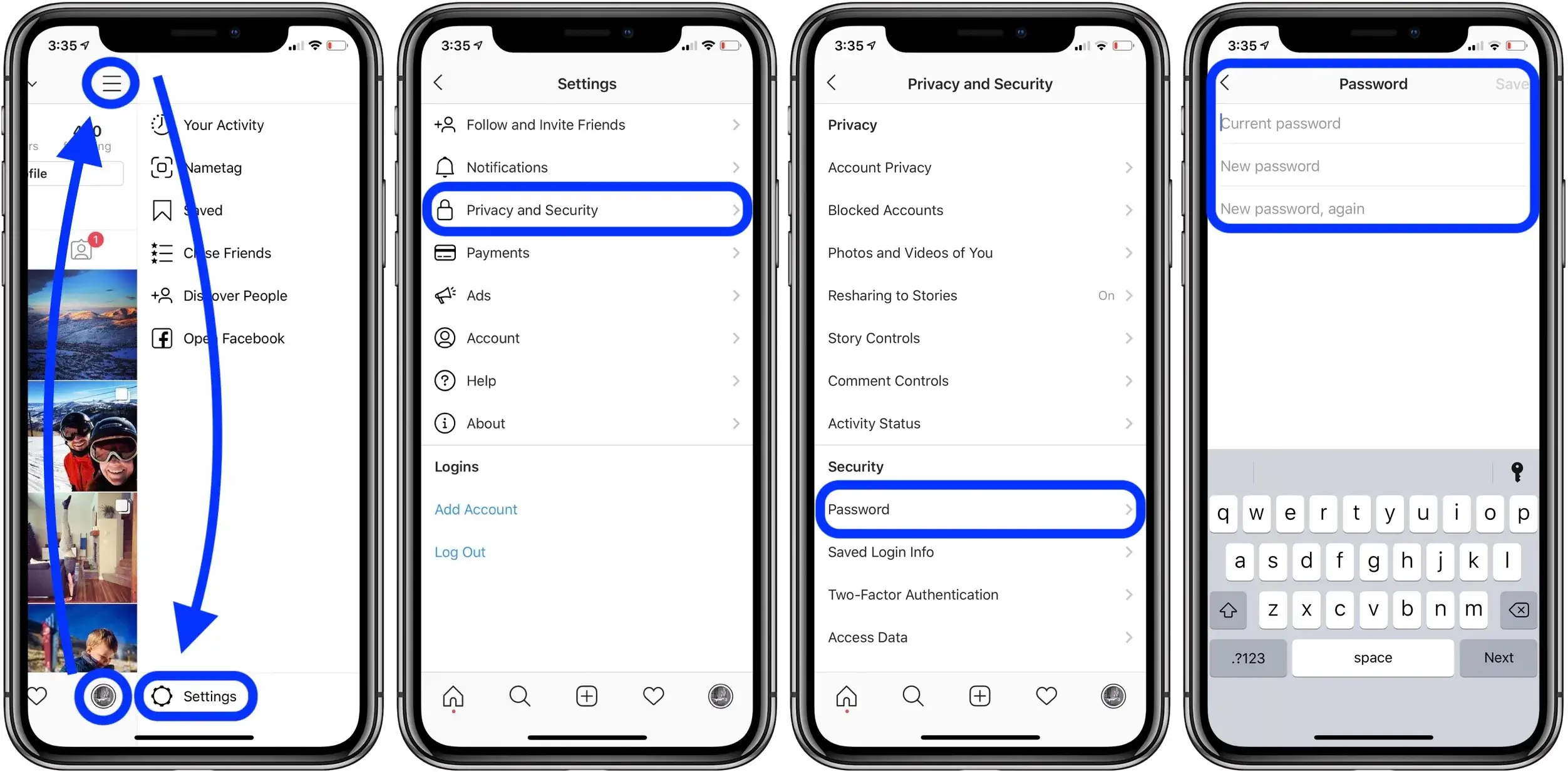 change instagram password in mobile
