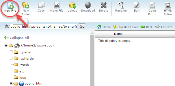 Open New Child Theme Folder