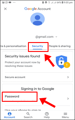 Tap on Security option