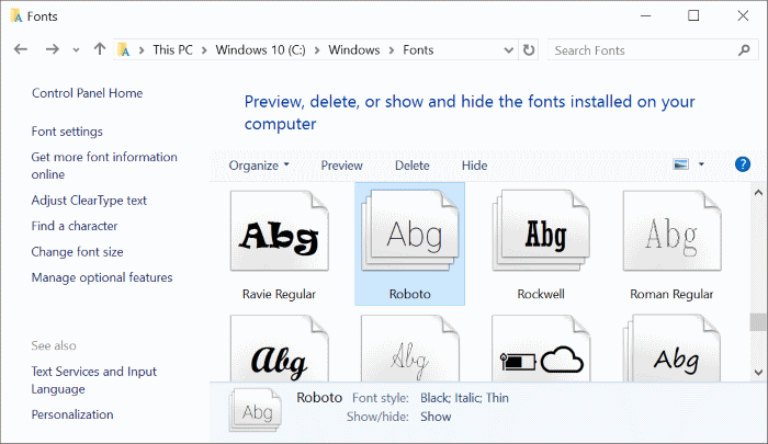 Fonts Settings_Control Panel