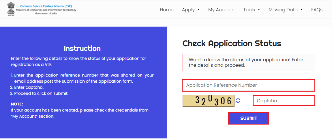 enter application reference number