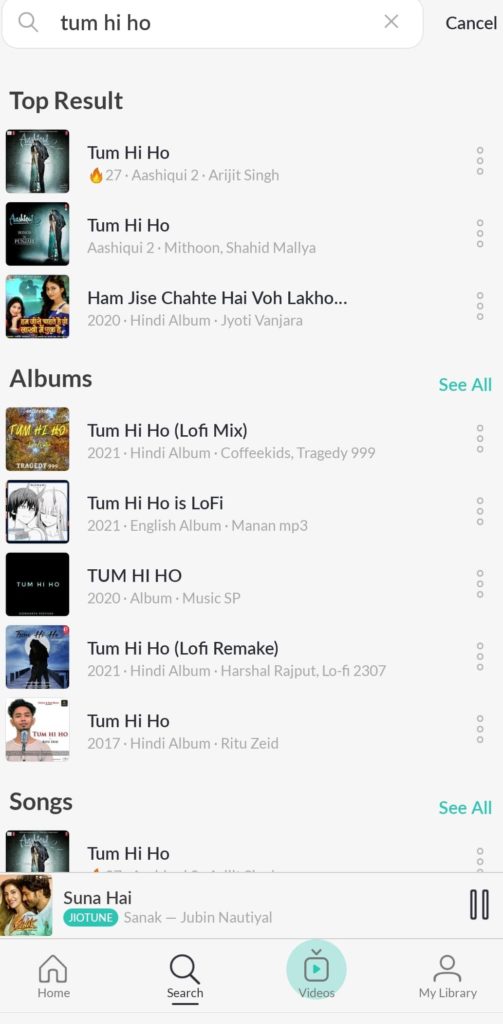 सर्च बॉक्स में गाने का नाम लिखकर सर्च करें 