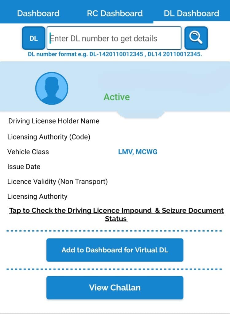 Driving Licence Details