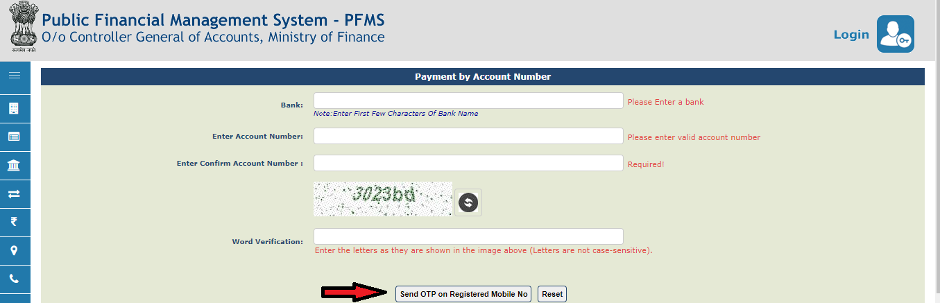 Send OTP On Registered Mobile No