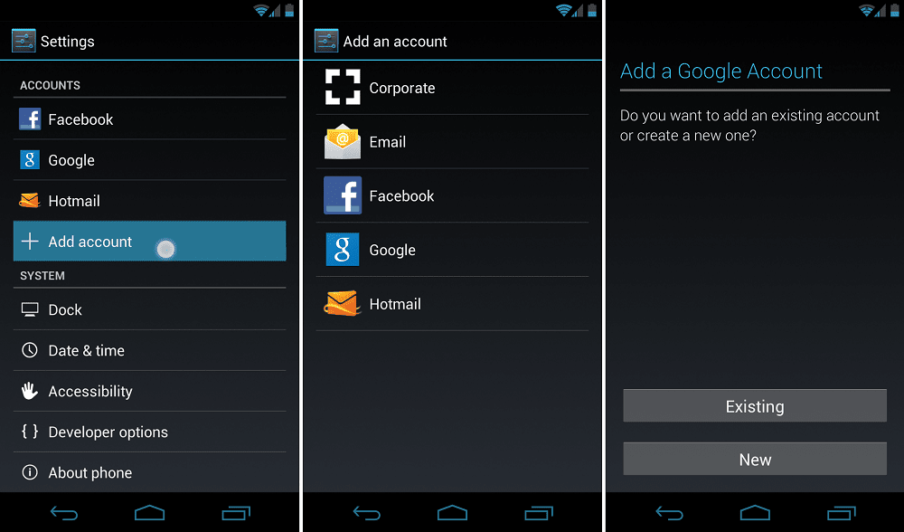 Add Google Account_Select Existing & New