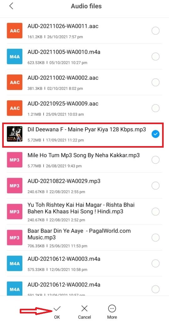 Audio File/Music को सिलेक्ट करें